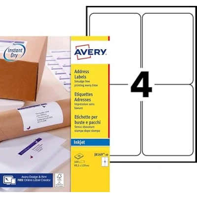 Obrázek Avery J8169 40 etikety pro inkoustová tiskárna 99,1 X 139 mm 160 kusů Bílá