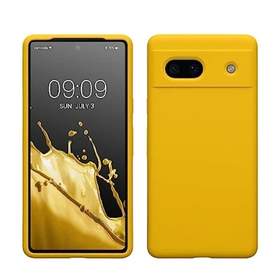 Obrázek kwmobile pouzdro kompatibilní s Google Pixel 7a silikonové na mobil měkký povrch bezdrátové nabíjení zářivě žluté
