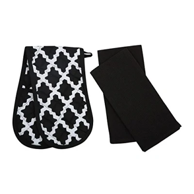 Obrázek Penguin Home Hitzebeständige Ofenhandschuhe mit 2er Set, Geschirrtuch Ofenhandschuhe, Lange Manschetten, Backhandschuhe zum Kochen, (Diamantschwarz), Größe (18 x 90 und 65 45 cm)