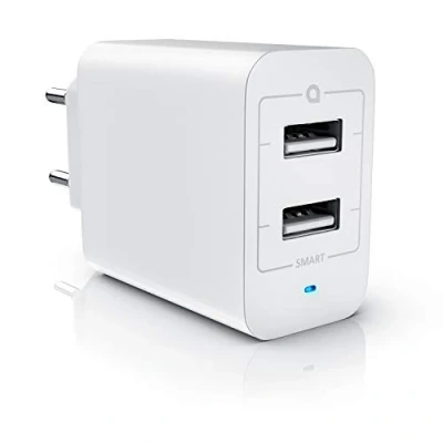 Obrázek CSL USB síťový zdroj, nabíječka, nabíjecí adaptér 2 porty s LED 24 wattů 4800 mA celkem max. 2400 na jeden port nabíječka vhodné pro mobilní telefon, smartphone,