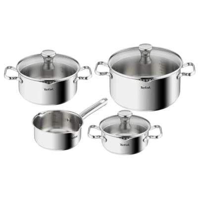 Obrázek TEFAL Sada hrnců na vaření DUETTO 7dílná A705A8 Nádobí z ušlechtilé oceli se sítkem a pomůckou nalévání odměrky vhodné pro indukci šetrné k životnímu prostředí