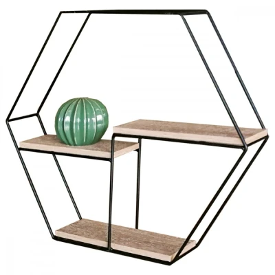 Obrázek Polička nástěnná 48 cm, MDF, dekor dub, kov černý mat P 064 OAK