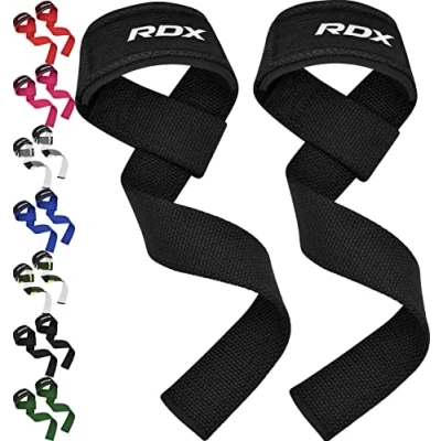 Obrázek RDX Tahací pomůcky silový trénink Lifting Straps, 60 cm dlouhé Profi Gym Bodybuilding mrtvý vzpírání příslušenství, 5 mm polstrované ochrana zápěstí rukojeť, Fitness Powerlifting Deadlift