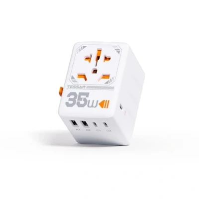 Obrázek TESSAN 35W cestovní adaptér po celém světě s USB C, rychlé nabíjení, C adaptér, zástrčka se 3 a 2 A, pro USA UK Itálie, Thajsko, Kanadu,