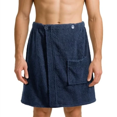 Obrázek JEMIDI Sauna Frottee kilt sarong M XXL muži modrá tmavě 100% bavlna saunový osuška do sauny ručník lze prát při 40 C
