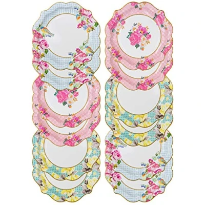 Obrázek Talking Tables Lot de 12 assiettes Style Ancien, Floral, 22 cm Pour Anniversaire, Baby Shower, Mariage, Jetable, Couleur Pastel