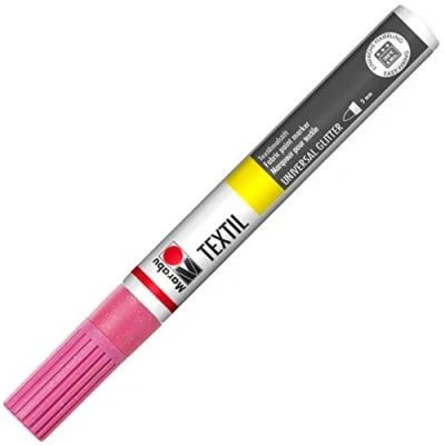 Obrázek Marabu 01190003533 Textilní Painter Glitter Pink 533, tloušťka čáry cca 3 mm, tužka na látku pro světlé a tmavé látky, vodní bázi, měkká rukojeť, po fixaci lze prát do 40 C