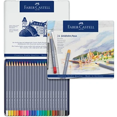 Obrázek FABER CASTELL 114624 akvarelové pastelky zlaté faber, 24dílná sada pastelek, nerozbitné, plně roztíratelné vodou