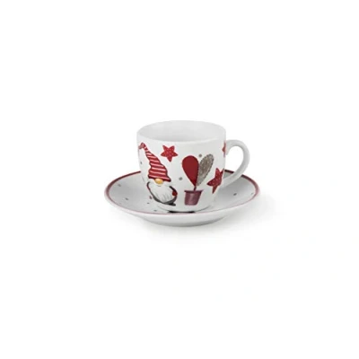 Obrázek Excelsa 64132 Weihnachtswichtel Set aus 6 Kaffeetassen mit Untertassen, 90 ml, Porzellan, x 5 10.5 cm
