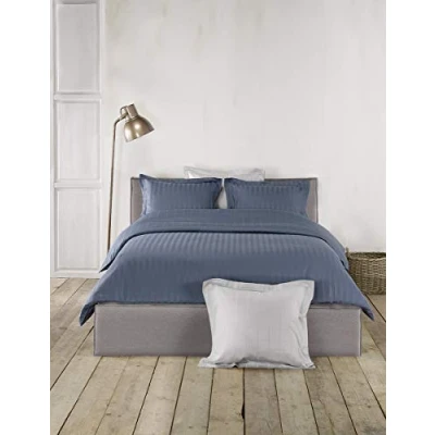 Obrázek De Witte Lietaer Bettwäsche Zygo Indigo Bettbezug + 1 Kissenbezug mit Lenkrad gekämmte Baumwolle blau Marineblau 140 x 220 cm