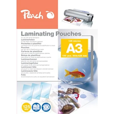 Obrázek Peach laminovací fólie A3 125 mic 100 kapes lesklá prémiová kvalita pro nejlepší výsledky kompatibilní s přístroji všech značkových výrobců PP525 01