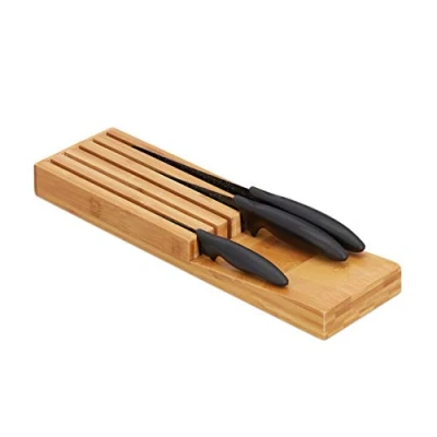 Obrázek Relaxdays Organizér na nože, uložení nožů pro 5 nožů, nožová vložka do zásuvky, 3,5 x 11 39 cm, přírodní, světle hnědá