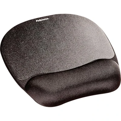 Obrázek Fellowes Podložka na zápěstí paměťová pěna s podložkou pod myš pro optické myši, ergonomická, flexibilní pěnovou výplní a látkovým potahem, barva: černá, standardní
