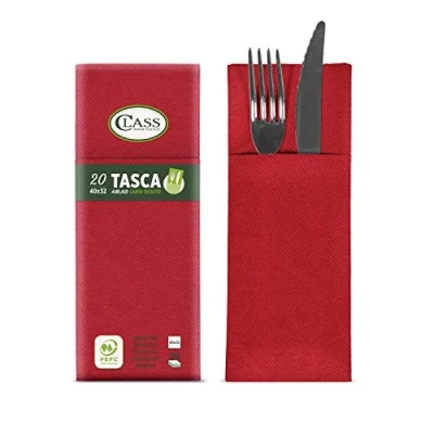 Obrázek CLASS 10 C4032TA 110 PEFC Airlaid Serviette Bestecktasche, Papier, rot, 40x32x0.8 cm, 20