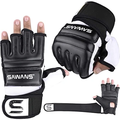 Obrázek SAWANS Boxsack Boxhandschuhe, Karate Handschuhe, MMA, Body Combat, Taekwondo Training, Kampfsport, Kämpfen, Grappling, Muay Thai, Schwarz, Medium