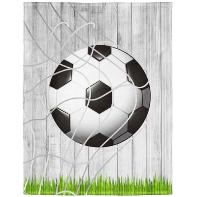 Obrázek YISUMEI deka 150 x 200 cm hebká měkký flanel měkká fleecová přehoz na postel fotbal dřevo tráva fotbalová síť