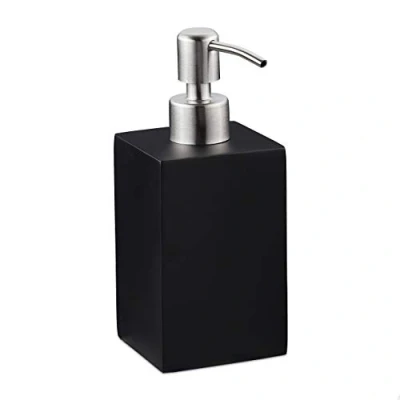 Obrázek Relaxdays dávkovač mýdla 300 ml, doplňovací, koupelna, kuchyně, tekutého hranatý, polyresin, čerpadlo z ušlechtilé oceli, černý