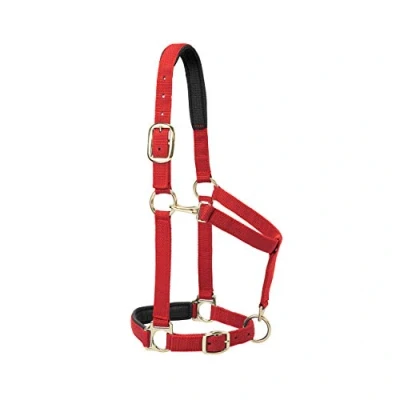 Obrázek Weaver Leather Gepolstertes, verstellbares Kinn und Halfter mit Schnappverschluss, 2,5 cm durchschnittlicher Zugluftzug für Pferde oder Jährlicher, Rot