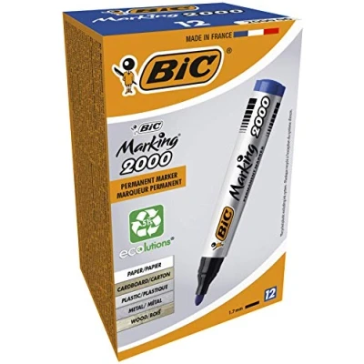 Obrázek BIC Permanent Marker Marking 2000 ECOlutions v krabičce à 12 kusů, kulatý hrot, 1,7 mm modré barvě