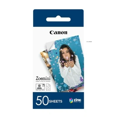 Obrázek Canon Zoemini 5 x 7,5 cm ZINK fotopapír Balení s 50 listy bez inkoustu, námahy. Perfektní pro distribuci fotografií vzpomínek odpuzuje vodu a odolný proti roztržení lepicí zadní stranou