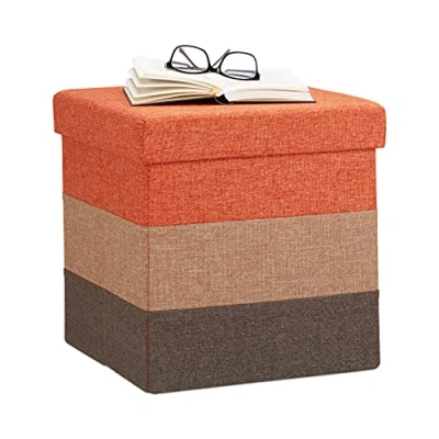 Obrázek Relaxdays polstrovaná stolička s úložným prostorem, pruhovaná taburet, skládací v x š h: 38 cm, oranžovo hnědá