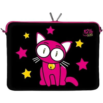 Obrázek Kitty to Go LS142 10 Designer Laptop Neopren Ochranné pouzdro palců univerzální PC Netbook taška 9,7 až 10,1 &amp; 10,5 (26,67 cm) Sleeve kočka černo růžová