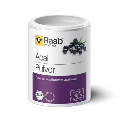 Obrázek Raab Vitalfood bio Acai prášek s polyfenoly a antokyany, veganský, bezlepkový, plody z Brazílie, bez přísad, 1x 80 g v plechovce