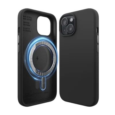 Obrázek elago Magnetické silikonové pouzdro kompatibilní s iPhone 15, příslušenstvím MagSafe, integrované magnety, prémiový silikon, ochranné na celé tělo [5vrstvá struktura] (černé)