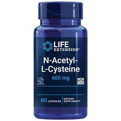 Obrázek Life Extension N acetyl cysteiny (NAC), 600 mg depot, každé 3 dny 1 kapsle, 60 veganských kapslí, laboratorně testováno, vegetariánské, bez lepku, sóji, genetického inženýrství