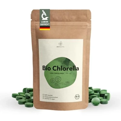 Obrázek Bio Chlorella tablety 1000 x 250 mg, kontrolované zbytky, vyrobené podle normy EU ÖKO, veganské, bez laktózy a lepku, přísad, presslinky BIONUTRA®