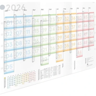 Obrázek weekview XL roční plánovací kalendář Colour 2026 nástěnný optimalizovaný KW (A1) falzovaný. Formát na šířku, složený plánovač, kalendář, s plakáty