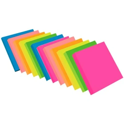 Obrázek ZCZN Poznámkové lístky samolepicí 12 bloků x 100 listů, samolepky 76 mm v 6 neonových barvách (modrá, neonová zelená, žlutá, oranžová, světle purpurová)