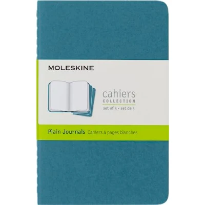 Obrázek Moleskine Cahier Journal (3dílná sada poznámkových bloků s prázdnými stranami, kartonová vazba a bavlněná výšivka, Pocket 9 x 14 cm, 64 stran), živá modrá
