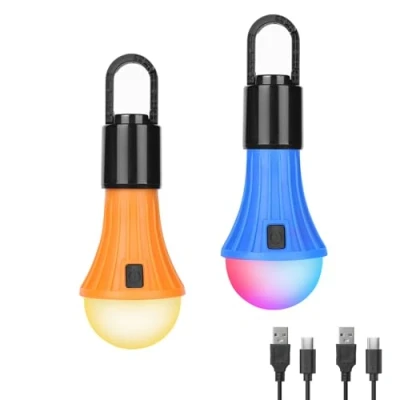 Obrázek Kempingová Lampa nabíjecí, Lepro Camping Příslušenství Kempinková do stanu Žárovka Nouzové světlo, 7 světelných režimů, 2 kusy pro kempování dobrodružství rybaření garáž případ výpadku