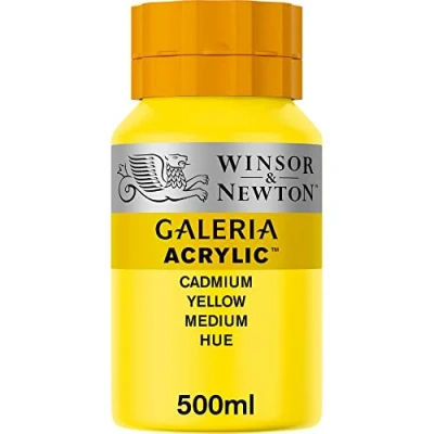 Obrázek Winsor &amp; Newton Akrylová barva Galeria 2150120, vysoká pigmentace, stálobarevná, máslová konzistence, 500 ml hrnec kadmiově žlutá střední