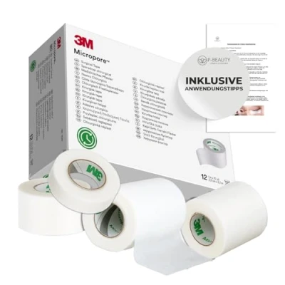 Obrázek 3M micropore Tape 3x bílá s tipy pro použití od p beauty prodloužení řas, lékařská vliesová náplast bez latexu, hypoalergenní, prodyšná, voděodolná páska na řasy (1,25 cm x 9,14 m)