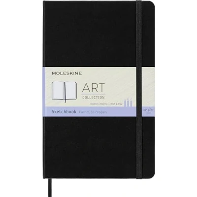 Obrázek Moleskine S01151 Art Collection skicovák/kreslicí kniha (s pevnou vazbou a elastickým uzávěrem, papír vhodný pro tužky, tužky pastely, velký 13 x 21 cm, 104 stran) černý