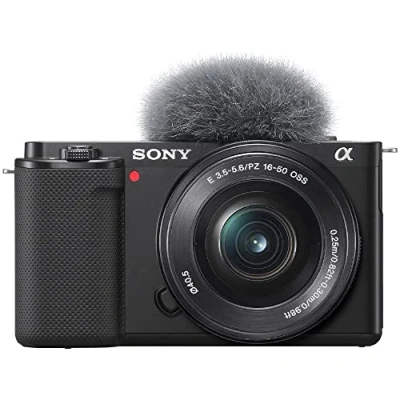 Obrázek Sony Alpha ZV E10 APS C bezzrcadlový vlogovací fotoaparát (otočná obrazovka pro vlogging, 4K video, automatické zaostření očí v reálném čase) černá + objektiv SEL1650