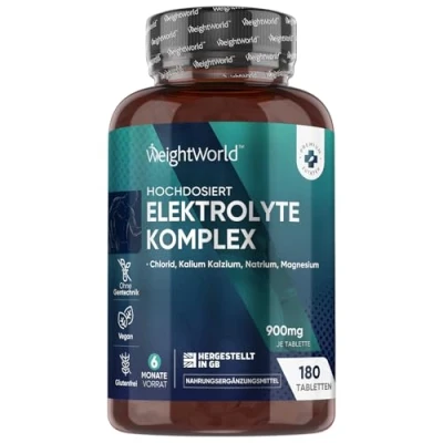 Obrázek elektrolyty tablety 900 mg s hořčíkem, vápníkem, draslíkem, sodíkem a chloridem 180 kusů rovnováha elektrolytů svalové funkce Keto dieta bez cukru komplex WeightWorld