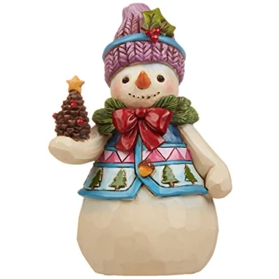 Obrázek Enesco Jim Shore Heartwood Creek Schneemann mit Tannenzapfen, Kunstharz, 12,1 cm, Weiß, Rot, Grün, Blau