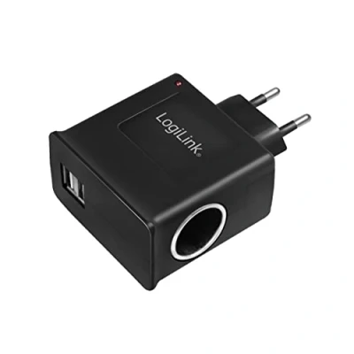 Obrázek LogiLink Zásuvkový adaptér, 2 x USB port 1 A max. (5 W) + 1x zdířka pro zapalovač cigaret max (12