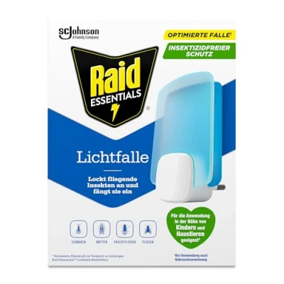 Obrázek Raid Essentials past na světlo, zástrčka proti hmyzu s lepicí pastí létajícímu hmyzu, jako jsou moly, ovocné mušky a pálenky, startovací sada (držák + náplň), balení 1 ks