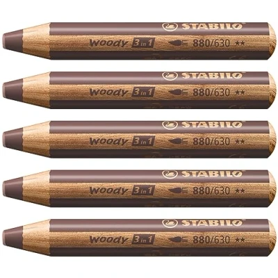 Obrázek Pastelky, akvarelové barvy a voskovky STABILO woody 3 v 1 balení 5 ks hnědá