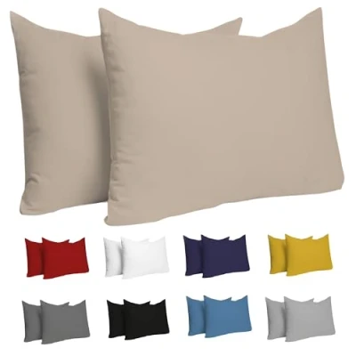 Obrázek Povlak na polštář 50 x 70 cm (sada se 2) 100% Jersey bavlna 150 g/m2 béžový pro polštáře Odolný a hypoalergenní Dreamzie
