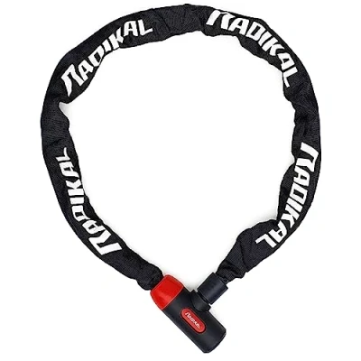 Obrázek RADIKAL RKX170 Diebstahlsicheres Kettenschloss Motorrad, Roller, Fahrrad, Sicherheit 8mm verstärkter Stahl 170cm, Schwarz und Rot