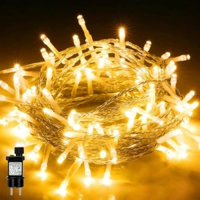 Obrázek LEDYA Venkovní LED světelný řetěz, 10 m, 100 LED, řetěz s 8 světelnými režimy, vodotěsnost IP44, vánoční osvětlení uvnitř na balkon, zahradu, terasu, svatbu, party, dekorace