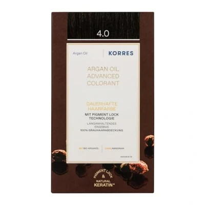 Obrázek KORRES Argan Oil Colorant barva na vlasy bez amoniaku středně hnědá 4.0 100% zakrytí šedin a veganská pro dlouhotrvající barevný výsledek