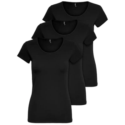 Obrázek ONLY 3 ks dámské tričko černé nebo bílé Krátké rukávy dlouhé Basic Letní XS S M L XL 15209153, černá