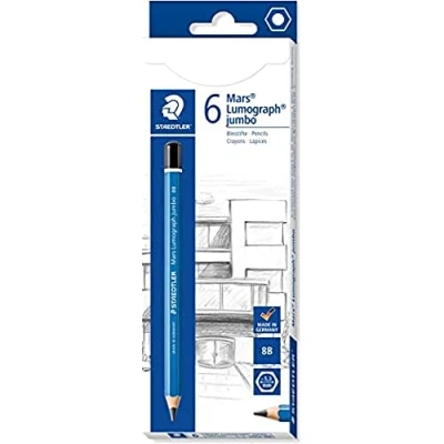 Obrázek STAEDTLER 100J 8B Jumbo Bleistifte Mars Lumograph jumbo, Sechskantform, hohe Bruchfestigkeit, Qualität Made in Germany, Härtegrad 8B, 6 Stifte Kartonfaltschachtel