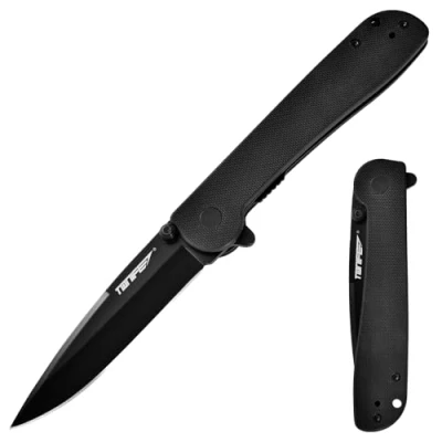 Obrázek TONIFE Guidingstar zavírací nůž s klipem na kapsu, protiskluzový jednoruční EDC, čepel 8Cr14MoV a rukojeť G10 pro outdoorový kempinkový (černá + černý titan)